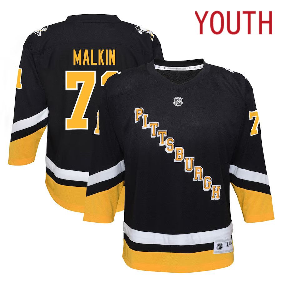 Youth Pittsburgh Penguins #71 Evgeni Malkin Black Alternate Replica Player NHL Jersey->youth nhl jersey->Youth Jersey